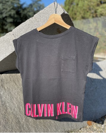 Triko dětské Calvin Klein černé s neonovým nápisem